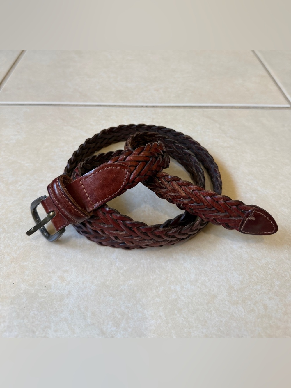 VTG County Seat Jeanswear Braided Leather Belt Size 36 Brown Woven